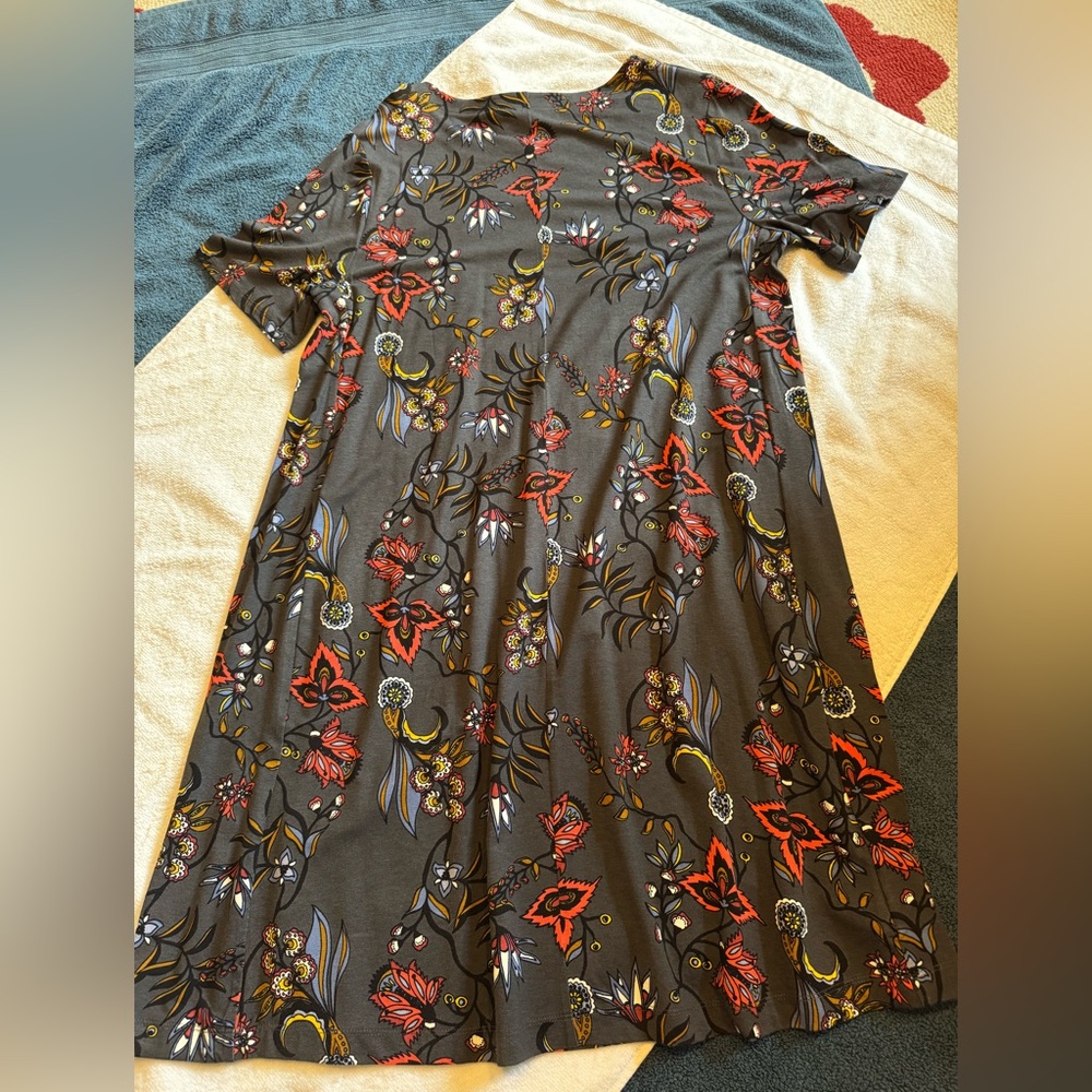 LOFT Charcoal Dress with Vibrant Floral Patterns